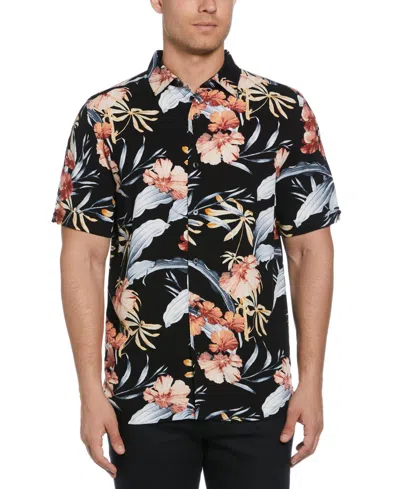 Cubavera Men's Short Sleeve Tropical Floral Print Button-front Shirt In Black