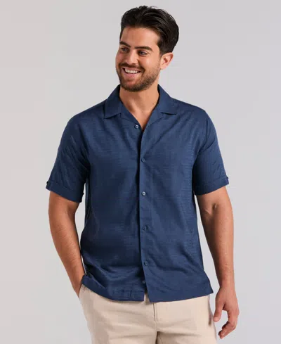 Cubavera Men's Solid Textured Camp Collar Shirt In Blue