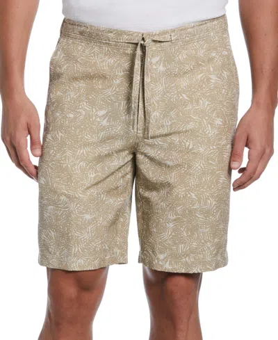 Cubavera Men's Tonal Tropical-print Linen Blend 9" Drawstring Shorts In Silver Lining