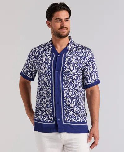 Cubavera Men's Twill Leaf Print Shirt In Blue