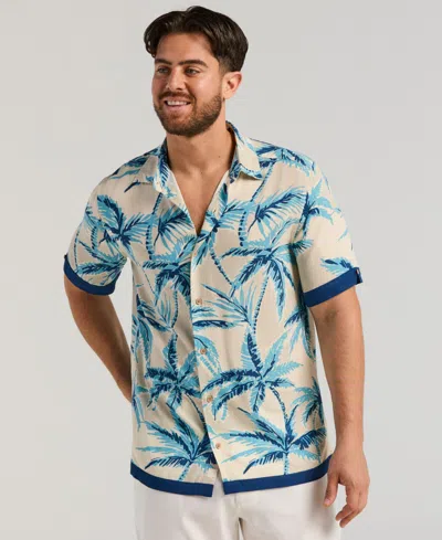 Cubavera Men's Two-tone Palm Print Shirt In Blue