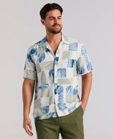 Cubavera Men's Water Color Tropical Geometric Short-sleeve Shirt In Blue