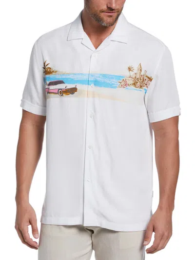 Cubavera Mens Graphic Slub Button-down Shirt In White