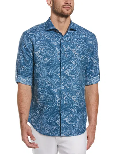 Cubavera Mens Paisley Linen Button-down Shirt In Blue
