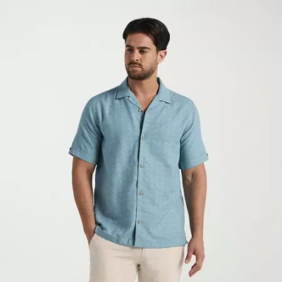 Cubavera Mens Short Sleeve Classic Fit Button-down Shirt In Blue