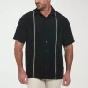 Cubavera Pick Stitch Mens Short Sleeve Regular Fit Big And Tall Button-down Shirt In Black