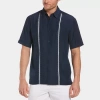 Cubavera Pick Stitch Mens Short Sleeve Regular Fit Button-down Shirt In Blue