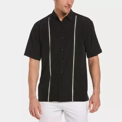 Cubavera Pick Stitch Mens Short Sleeve Regular Fit Button-down Shirt In Black