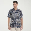 Cubavera Pointillism Tropical Print Mens Short Sleeve Regular Fit Button-down Shirt In Blue