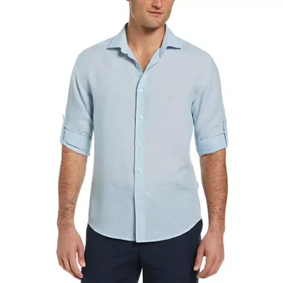 Cubavera Travelselect Linen-blend Mens Long Sleeve Regular Fit Button-down Shirt In Blue