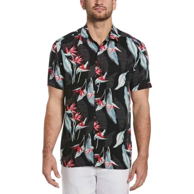 Cubavera Tropical Shirt Mens Jet Black Floral-print Short Sleeve Button Up Mkl84