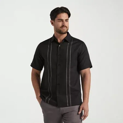 Cubavera Variegated Seersucker Stripe Mens Short Sleeve Regular Fit Button-down Shirt In Black