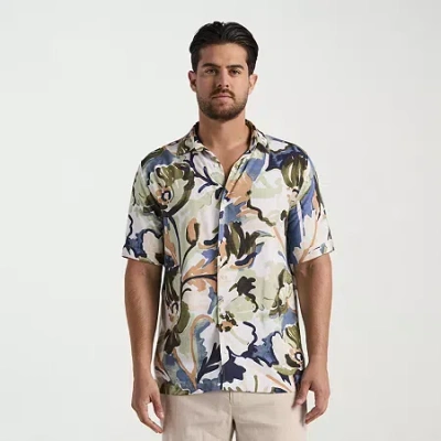 Cubavera Watercolor Painting Print Mens Short Sleeve Regular Fit Button-down Shirt In Blue