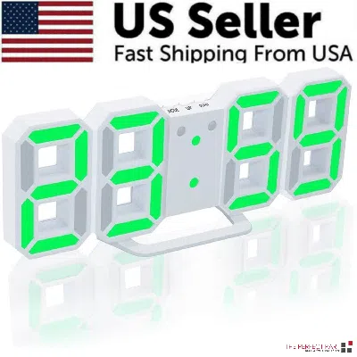 Cubeatz Digital 3d Led Big Wall Desk Alarm Clock Snooze 12/24 Hours Auto Brightness Usb In Green