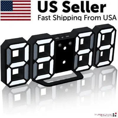 Cubeatz Digital 3d Led Big Wall Desk Alarm Clock Snooze 12/24 Hours Auto Brightness Usb In Black