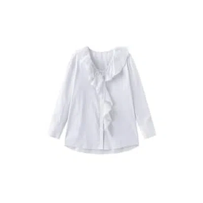 Cubic Ruffle Collar Striped Shirt In White