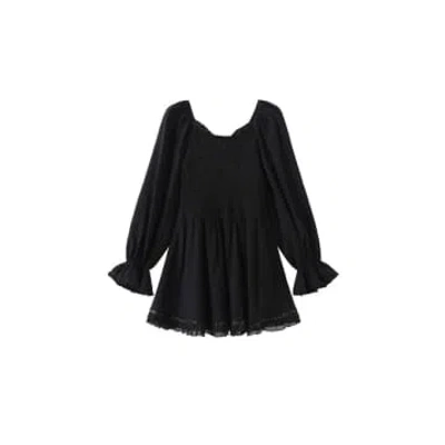 Cubic Square Neck Bubble Sleeve Dress In Black
