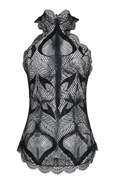 Cucculelli Shaheen Amor Halter Lace Top In Black