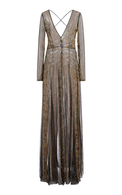 Cucculelli Shaheen Bardot Tulle Maxi Dress In Multi