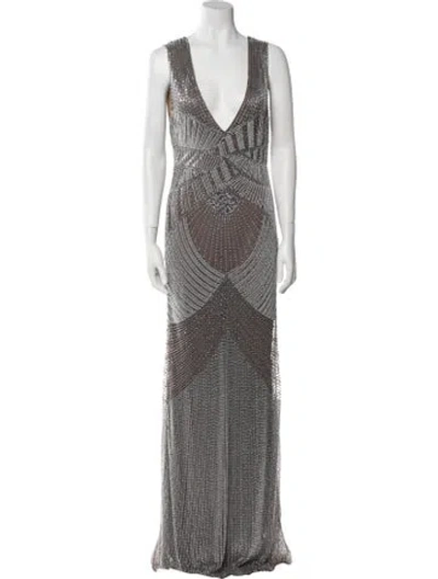 Pre-owned Cucculelli Shaheen Beaded Sleeveless Long Dress In Gray