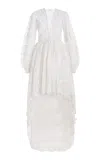 Cucculelli Shaheen Cactus Rose Lace Tulle Longsleeve Gown In White