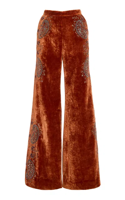 Cucculelli Shaheen Carnelian Metal Paisley Pants In Red