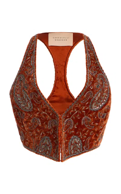 Cucculelli Shaheen Carnelian Metal Paisley Vest In Orange