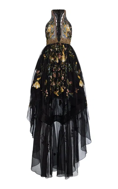 Cucculelli Shaheen Chantilly Floral Tulle High-low Dress In Multi