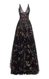 Cucculelli Shaheen Chantilly Tulle-blend Appliqué Maxi Dress In Black