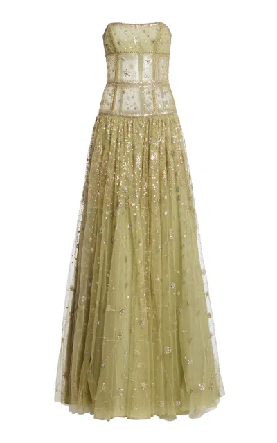 Cucculelli Shaheen Constellation Jade Tulle Maxi Dress In Green