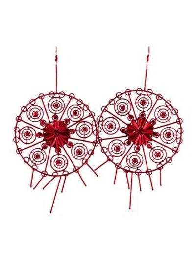 Pre-owned Cucculelli Shaheen Crystal Embellished Statement Drop Earrings In Red