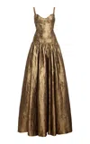 Cucculelli Shaheen Deco Medallion Geometric Jacquard Maxi Dress In Gold