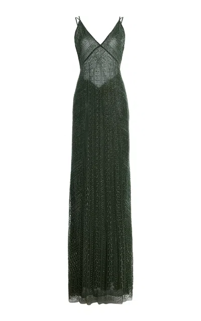 Cucculelli Shaheen Dentelle Tulle Maxi Dress In Green