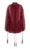 Cucculelli Shaheen Embellished-drawstring Silk Organza Bomber Jacket In Burgundy