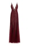 Cucculelli Shaheen Embellished Tulle Gown In Burgundy