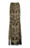 Cucculelli Shaheen Embellished Woven Tulle Maxi Skirt In Gold