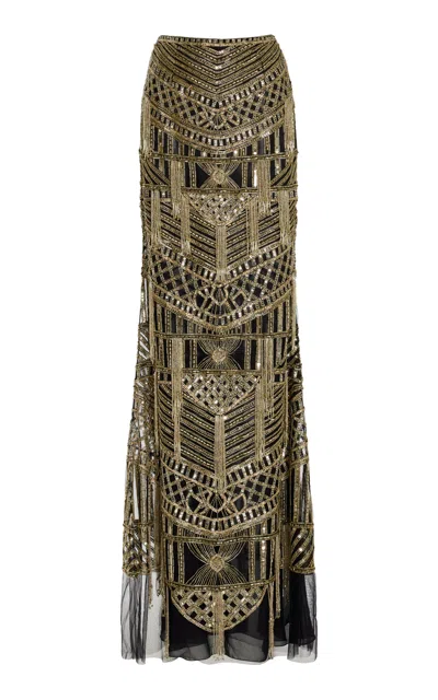 Cucculelli Shaheen Embellished Woven Tulle Maxi Skirt In Gold