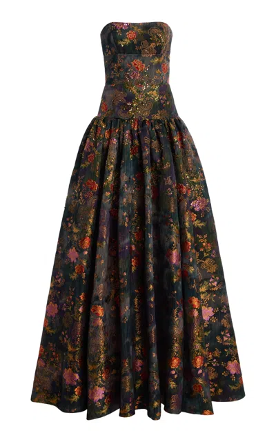 Cucculelli Shaheen Floral Jacquard Maxi Dress In Black