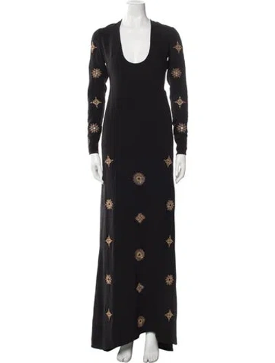 Pre-owned Cucculelli Shaheen Floral Print Long Dress In Black