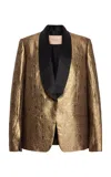 Cucculelli Shaheen Geometric Jacquard Tuxedo Blazer In Gold