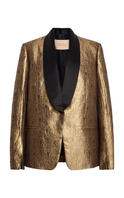 Cucculelli Shaheen Geometric Jacquard Tuxedo Blazer In Gold