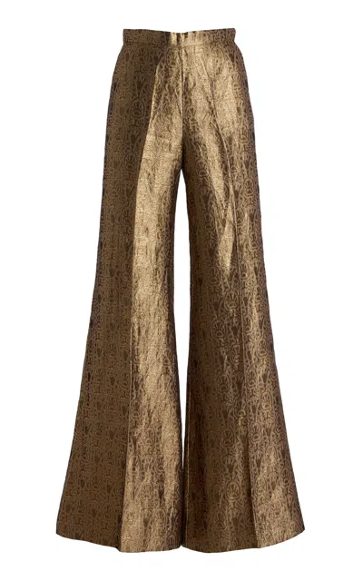 Cucculelli Shaheen Geometric Jacquard Tuxedo Pants In Gold