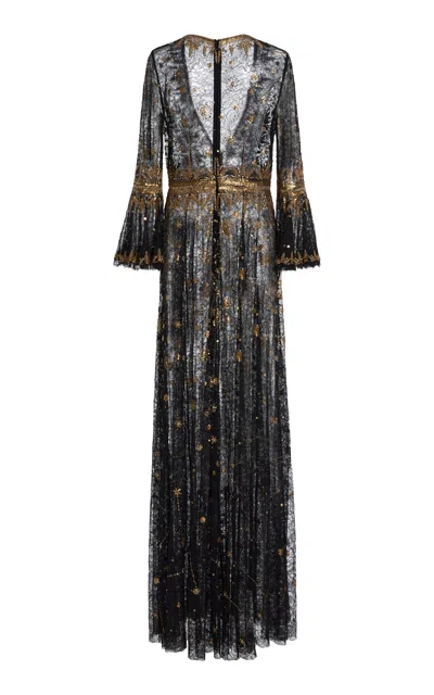 Cucculelli Shaheen Lace Hera Constellation Fil-coupé Maxi Dress In Black