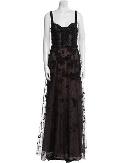 Pre-owned Cucculelli Shaheen Lace Pattern Long Dress In Black
