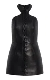 Cucculelli Shaheen Leather Halter Mini Dress In Black