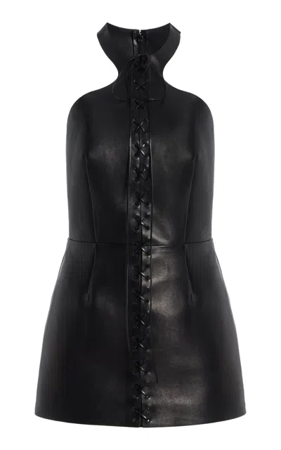 Cucculelli Shaheen Leather Halter Mini Dress In Black
