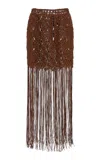Cucculelli Shaheen Leather Macrame Fringed Skirt In Brown