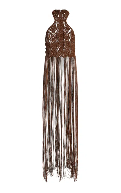 Cucculelli Shaheen Leather Macrame Top In Brown