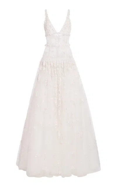Cucculelli Shaheen Lily Of The Valley Tulle Gown In White