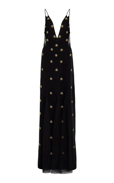 Cucculelli Shaheen Medallion-embellished Silk Gown In Black